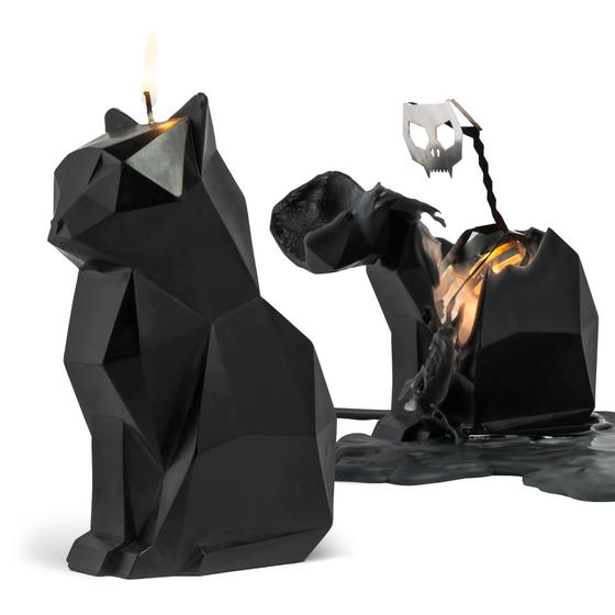 Imagem de Vela de Gato PyroPet Preta - Esqueleto de Alumínio - 25h de Queima - 7" - Presente para Amantes de Gatos