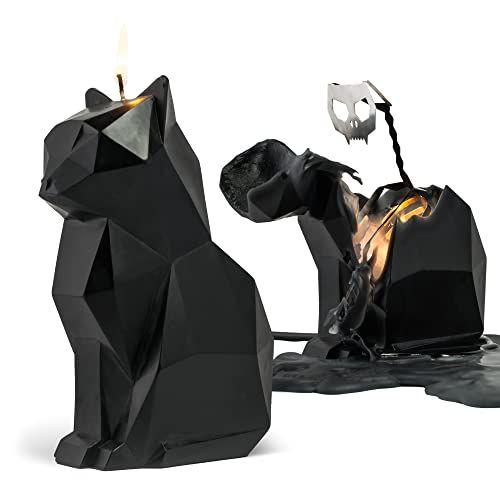 Imagem de Vela de gato PyroPet - Preto - Vela de gato com um esqueleto de alumínio dentro - 25 horas de tempo de queima - 7 "de altura - Presente único para os amantes de gatos, Halloween, presentes de Natal, mãe, filha, esposa, presentes de namorada