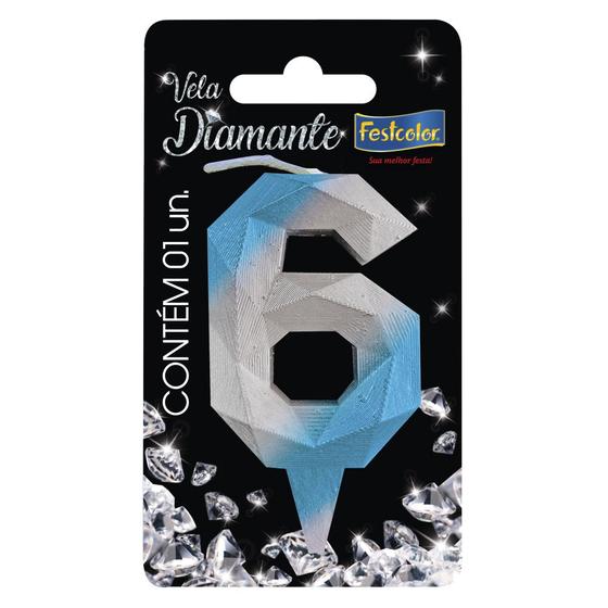 Imagem de Vela Diamante Azul Prateada - 01 Unidade - Festcolor