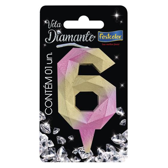 Imagem de Vela Diamante Rosa com Dourado- 01 unidade - FestColor