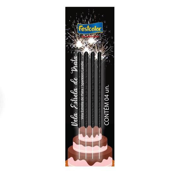 Imagem de Vela Estrela de Prata - 04 unidades - Festcolor - Rizzo
