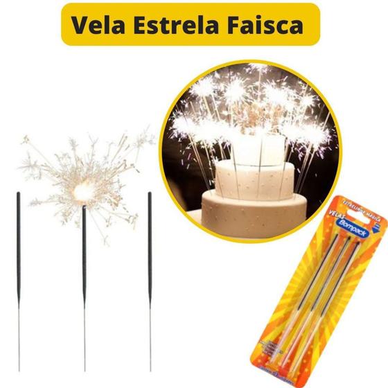 Imagem de Vela Estrela Faísca Estrelar Festa Comemorações - 3 unidades - 1 Cartela - Bompack