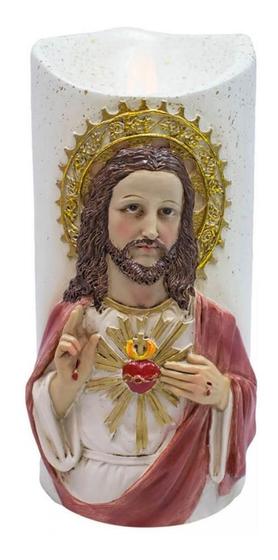 Imagem de Vela Led Decorativa Sagrado Coração De Jesus 17.5Cm Resina