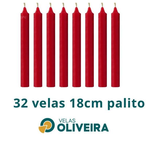 Imagem de Vela Palito Vermelha 32 Unidades 18cm 15,8 - (Por Kilo) 100% Parafina