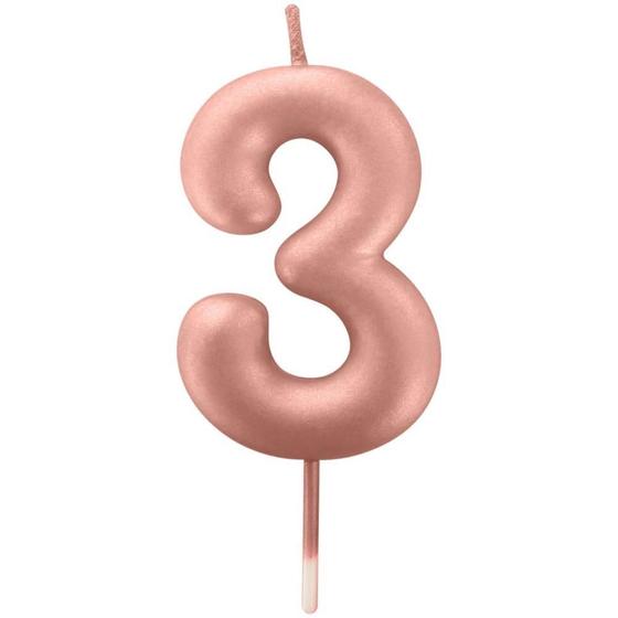 Imagem de Vela para Aniversário Nº03 Rose GOLD Metalizada 6CM - Caixa com 12 Unidades