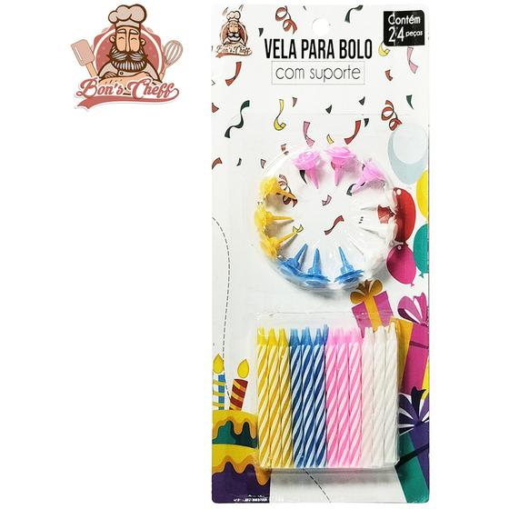 Imagem de Vela Para Bolo Com Suporte Coloridas