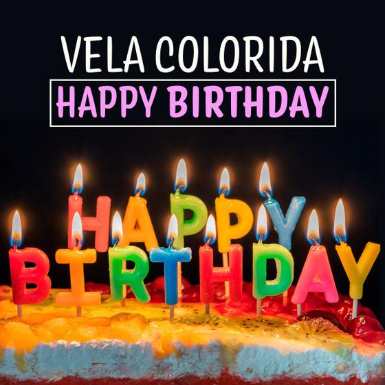 Imagem de Vela Para Bolo De Aniversário Escrito Happy Birthday Colorida Grande