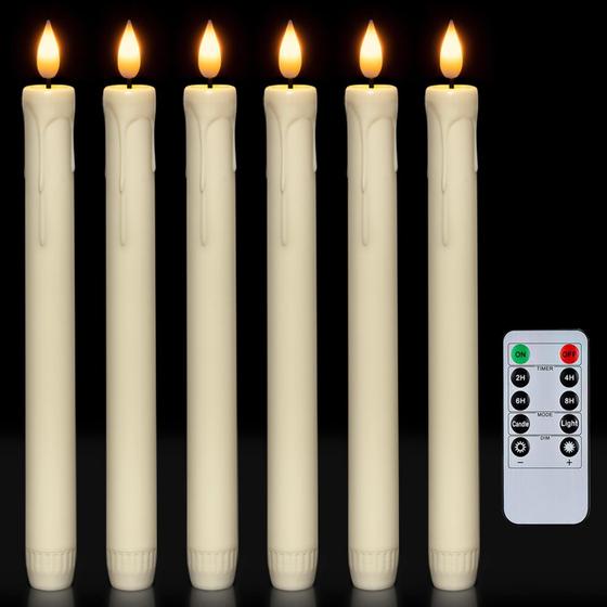 Imagem de Velas cônicas sem chama Homemory Ivory com controle remoto de 24 cm, 6 unidades