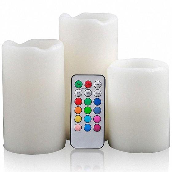 Imagem de Velas Led Parafina (kit C/ 3) Multi Color Controle Remoto