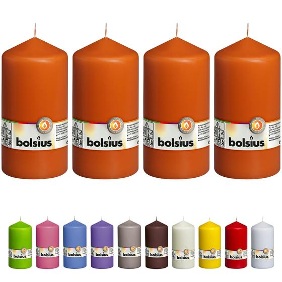 Imagem de Velas Pillar Bolsius Laranja - 4 Unidades - 7,6x15cm - 65 Horas de Queima