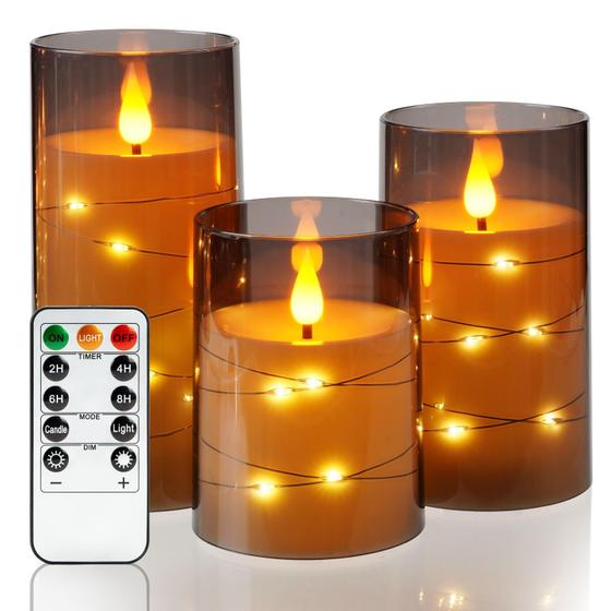 Imagem de Velas sem chama Amagic Grey com controle remoto e temporizador D8 x H10 12 15cm