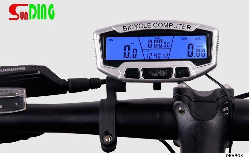 Imagem de Velocímetro da bicicleta com fio computador stopwach odômetro lcd tela azul backlight auto claro sunding SD-558A