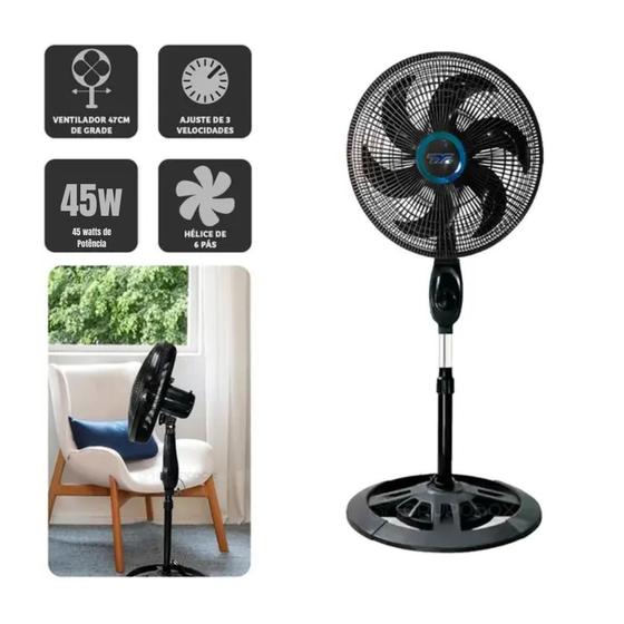 Ventilador Coluna Pedestal Super Power 110v ou 220v Preto Menor preço em Ventilador Coluna Pedestal Super Power 110v ou 220v Preto