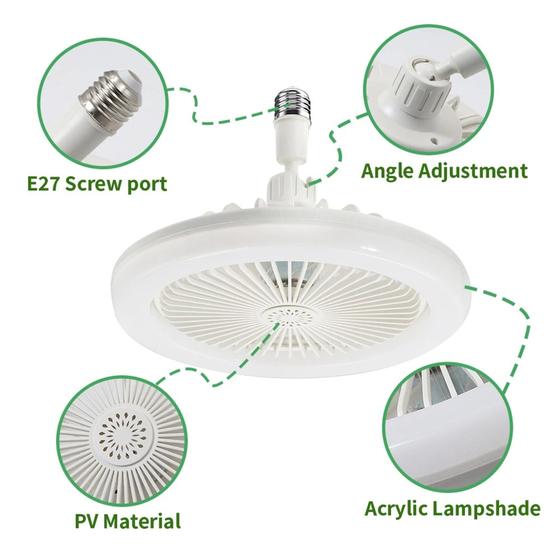 Imagem de Ventilador Com Luz Led 3- Lâmpada Moderna Controle Remoto BOCAL articulavel branco tela branca