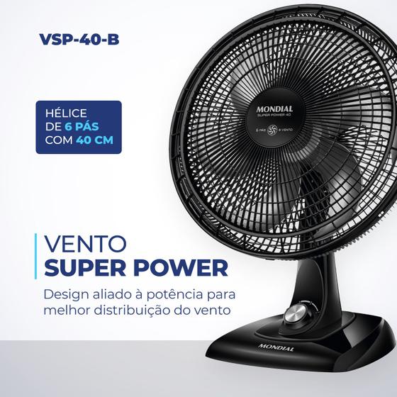 Imagem de Ventilador De Mesa 40cm Super Power Vsp-40-b Mondial Cor Da Estrutura Preto Cor Das Pás Prata 127V