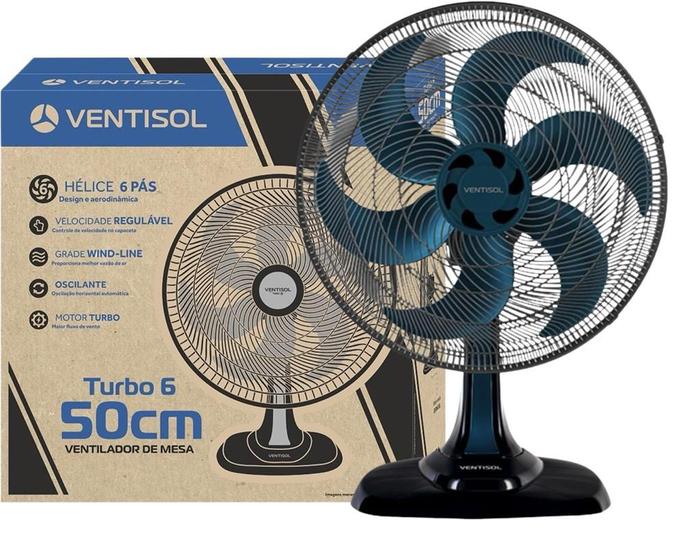 Ventilador de Mesa 50CM Turbo Azul Potente Grande 6 Pás127V - Ventisol ...