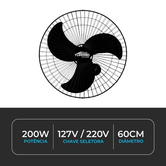 Ventilador de Parede 60cm Turbão Bivolt Oscilante 200W Alta Potência Imagem de Ventilador de Parede 60cm Turbão Bivolt Oscilante 200W Alta Potência