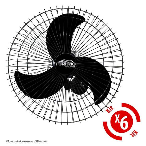 Imagem de Ventilador de Parede Turbão 60cm Bivolt Preto Oscilante 200w - Kit 6 unidades