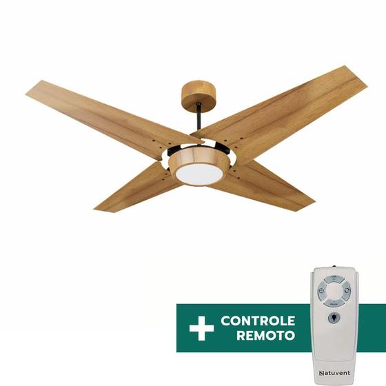 Imagem de Ventilador de Teto Com Controle Remoto Natuvent Callis Led 4 Pás Madeira Teca