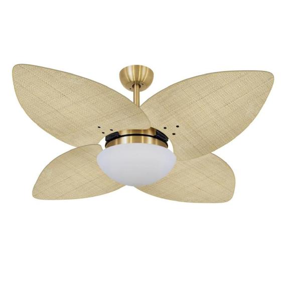 Imagem de Ventilador de Teto Dormamu Dourado 4 Pás Palmae Natural  220V com Controle