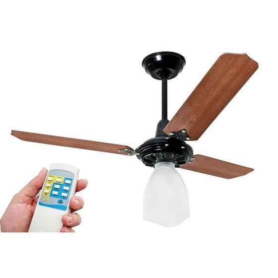 Ventilador de Teto Lumi Loren Sid Preto Pás Mogno com Controle Remoto Menor preço em Ventilador de Teto Lumi Loren Sid Preto Pás Mogno com Controle Remoto