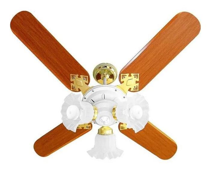 Ventilador De Teto New Zeta Branco Com 4 Pás Mogno MDF 127v Menor preço em Ventilador De Teto New Zeta Branco Com 4 Pás Mogno MDF 127v