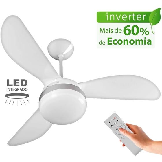 Imagem de Ventilador de Teto Ventisol Fênix Inverter Branco/Silver Controle Remoto e Placa LED 20W Integrada Bivolt