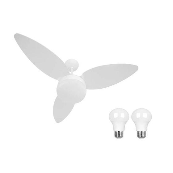 Imagem de Ventilador De Teto Zonda Branco Para 2 Lâmpadas Luxo Ponente + 2 Lâmpada Bulbo 9w Branco frio 6500k