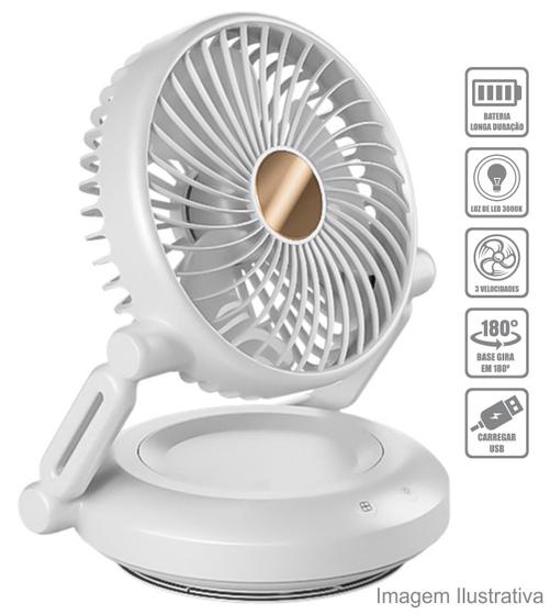 Imagem de Ventilador Dobrável Portátil De Mesa Silencioso Articulado Led Base Giratória Recarregável USB