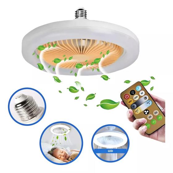 Imagem de Ventilador lampada LED de teto quarto sala de estar cozinha silencioso portátil com controle 30W