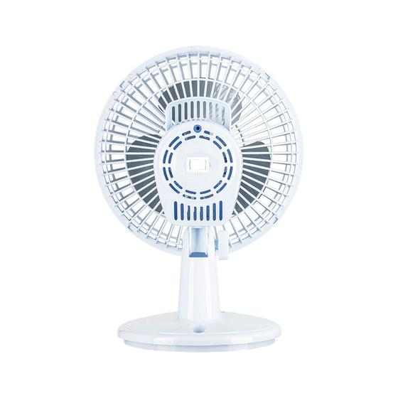 Vista traseira do ventilador de mesa Ventimais mostrando o botão de controle e a estrutura de suporte