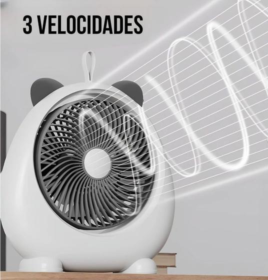 Imagem de Ventilador Portatil Branco Modelo Gatinho Forte De Mesa Pequeno Para Quarto Fofinho Vento Gelado Exc