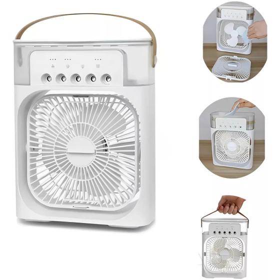 Imagem de Ventilador Umidificador Refrigerador e Climatizador De Ar USB Com Luz LED 600mL Portátil de Mesa Mini Ar Condicionado