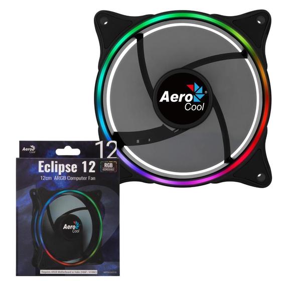 Imagem de Ventoinha Gamer Eclipse 12 Para Gabinete Com Led Ring Lighting Rgb  120X120mm 12V Aerocool Com MSI, ASUS e Gigabyte Sync