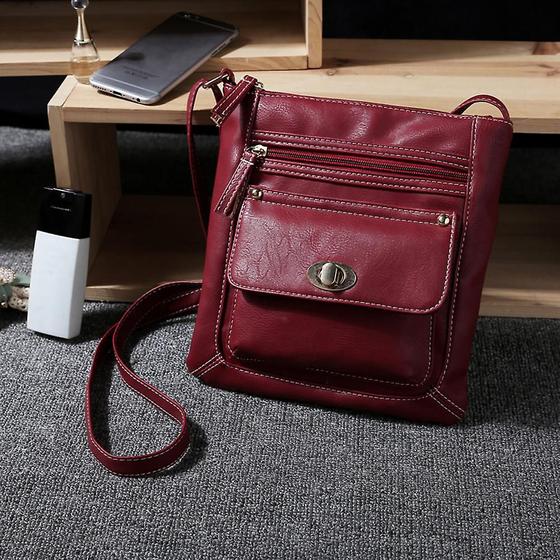 Imagem de Vermelho Bolsa de couro para mulheres Cross Body Shoulder Messenger