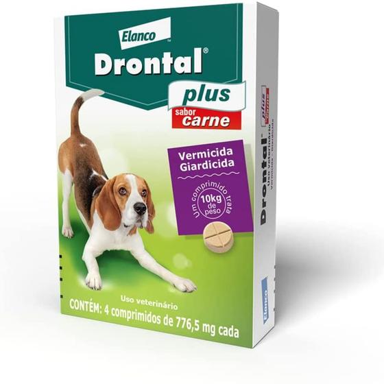 Vermífugo Bayer Drontal Plus Carne Cães 10 Kg 4 Comprimidos Elanco