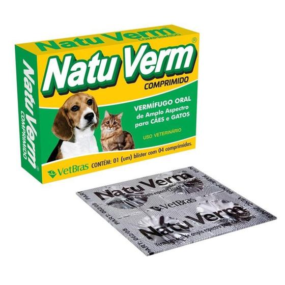 Imagem de VERMÍFUGO CÃO e GATO 4 COMPRIMIDOS NATU VERM-DENEMATODEOS E CESTODEOS - Vetbras