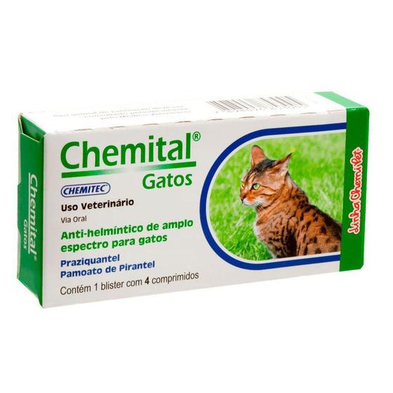 Imagem de Vermífugo Chemitec Chemital para Gatos c/ 4 Comprimidos 330mg