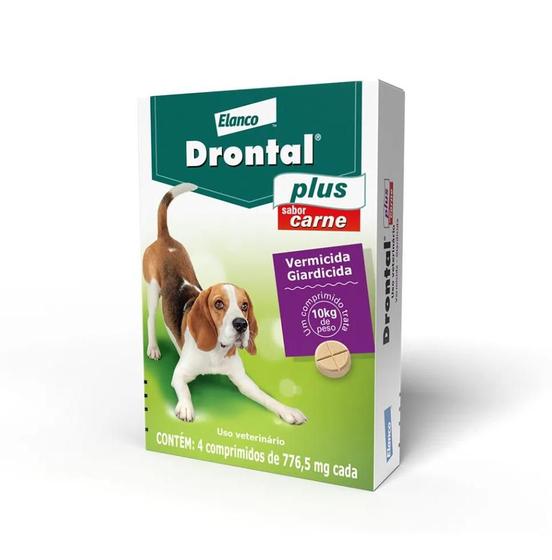 Imagem de Vermífugo Drontal Plus para Cães até 10kg Sabor Carne com 4 Comprimidos Elanco