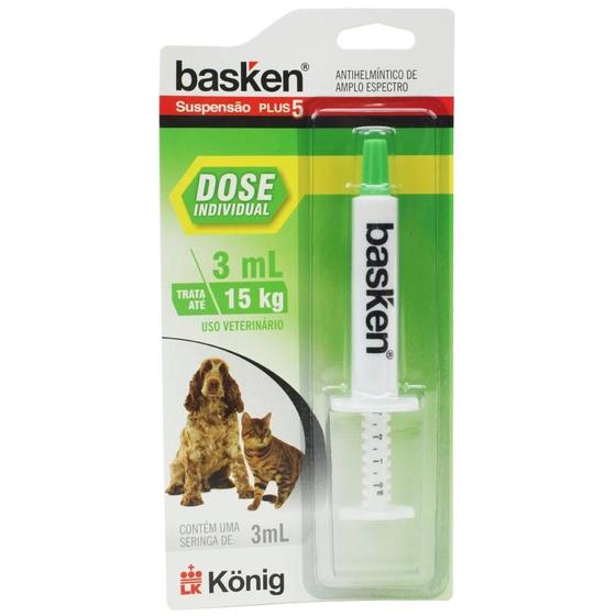 Imagem de Vermífugo König Basken Suspensão Plus5 para Cães até 15 Kg - 3 mL