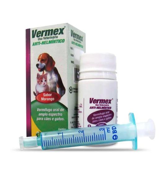 Imagem de Vermífugo Oral Vermex 20ml Líquido Para Cães e Gatos Filhotes e Adultos.