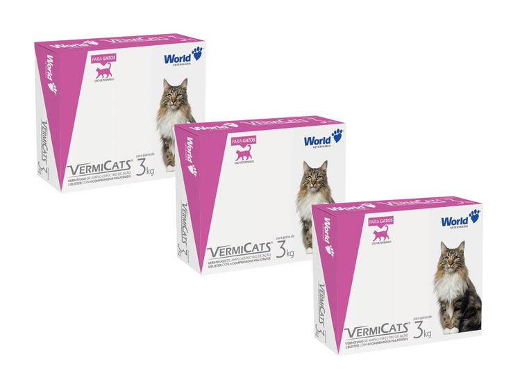 Imagem de Vermifugo P/ Gatos 3kg Vermicats 600mg World 12 Comprimidos