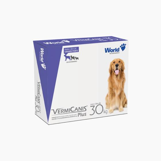 Imagem de Vermífugo Vermicanis Plus Para Cães De 30Kg 2 Comprimidos 2,4g World Veterinária