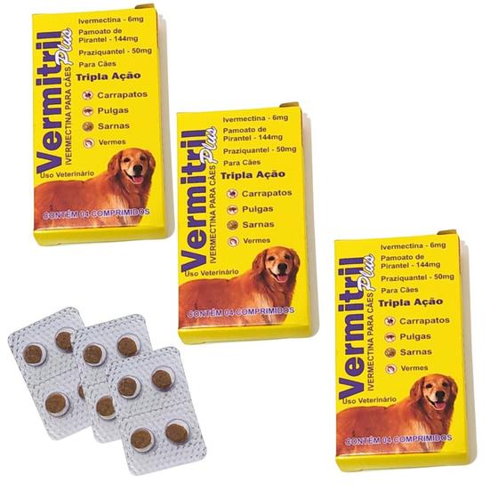 Imagem de Vermitril Plus Anti Vermes, sarna, Carrapatos e Pulgas - 12 Comp Para Cães de 16 a 30kg