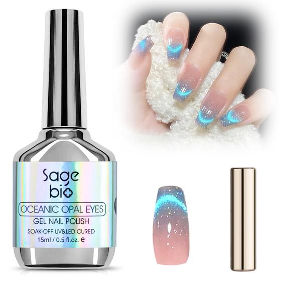 Imagem de Verniz Gel Unha Olho de Gato SAGEBIO Blue Tears 15ml - Com Imã