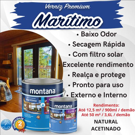 Imagem de Verniz Premium Marítimo Base Água Natural Acetinado 3,6L Montana Madeira