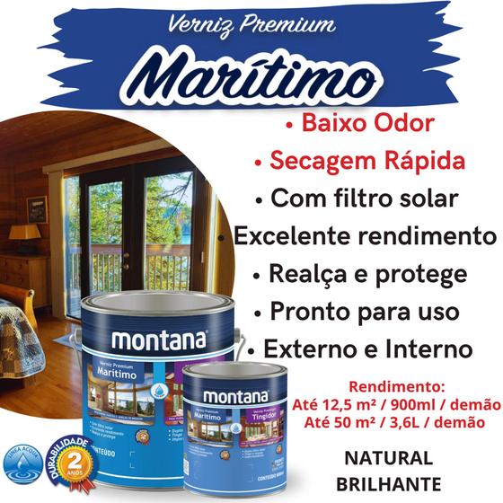 Imagem de Verniz Premium Marítimo Base Água Natural Brilhante 3,6L Montana Madeira