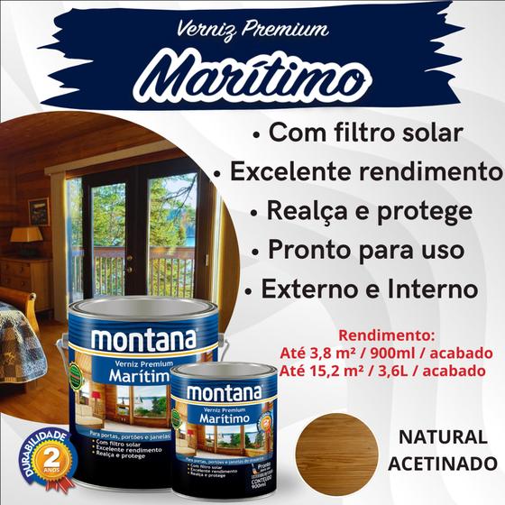 Imagem de Verniz Premium Marítimo Natural Acetinado 900ml Montana Madeira