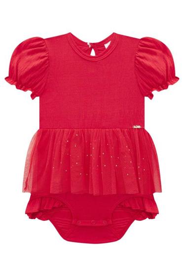 Imagem de Vestbody Manga Curta Feminino de Bebê Infantil Saia com Strass Verão Kukiê 68892