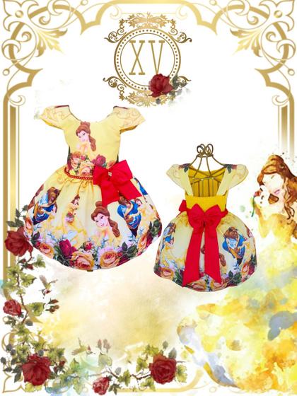 Imagem de Vestido A Bela E A Fera Carmesim Temático Luxo Com Laço